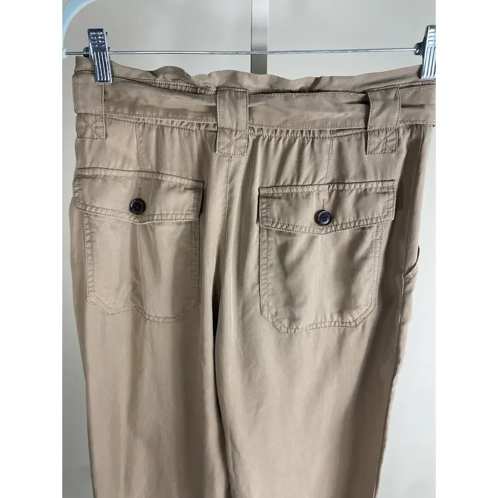 Banana Republic Womens Tan Khaki Lyocell Linen Belted Utility Jogger Pants 4